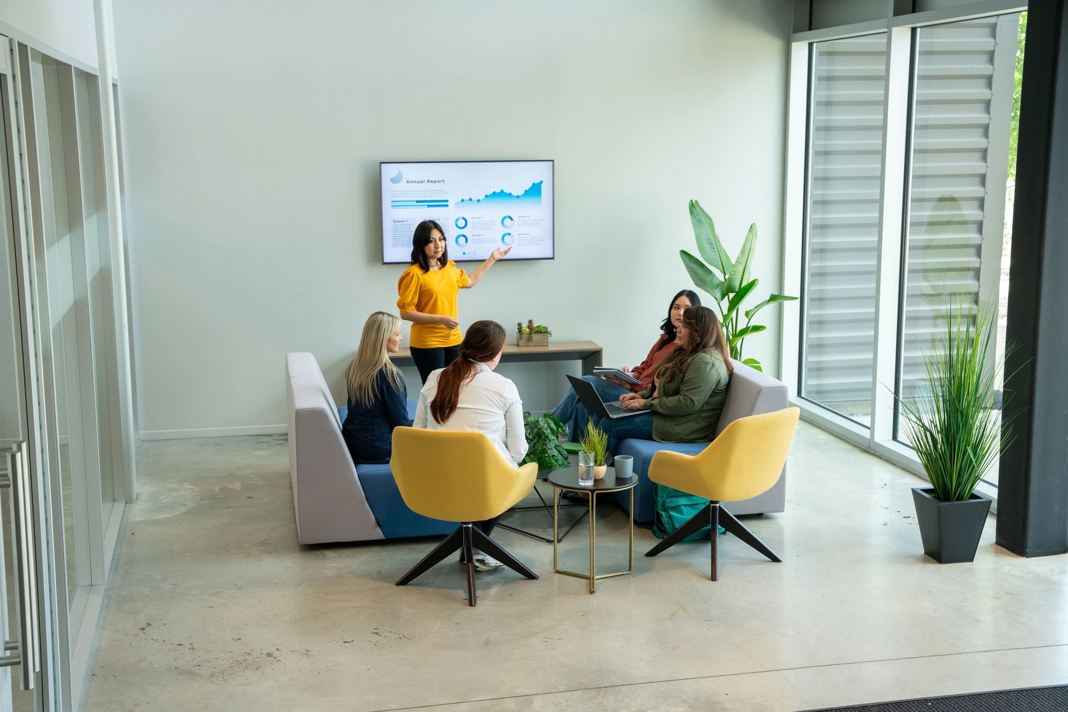 Marketing team meeting in a bright office